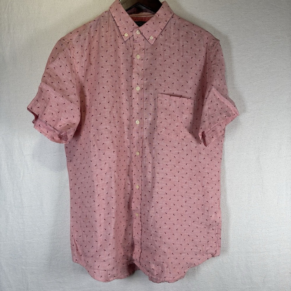Banana Republic Men's Pink Shirt Large, 100% Linen, Lightweight, Short Sleeve